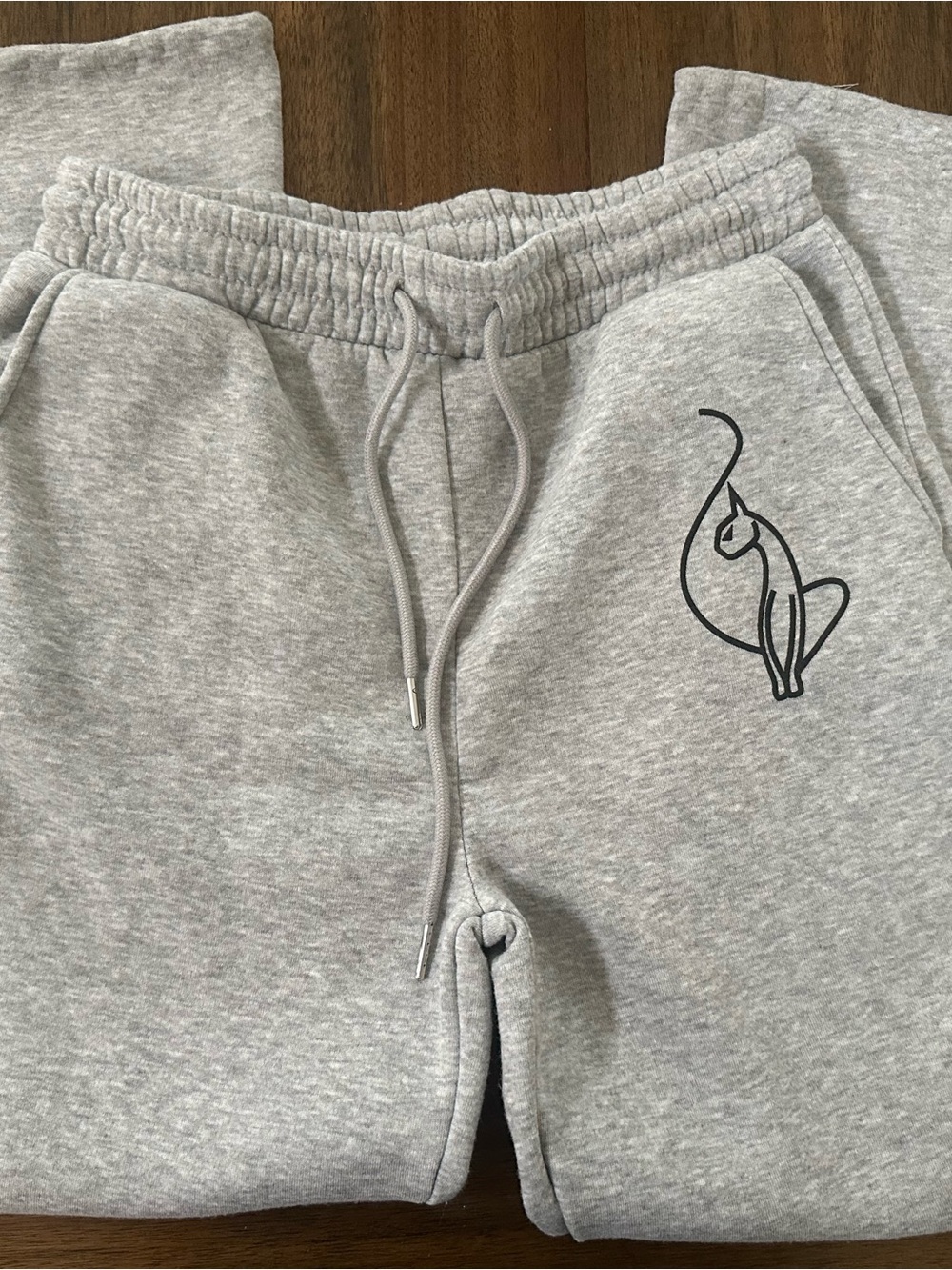 Y2K Baby Phat Light Gray Sweatpants with Black Cat Graphic wide leg